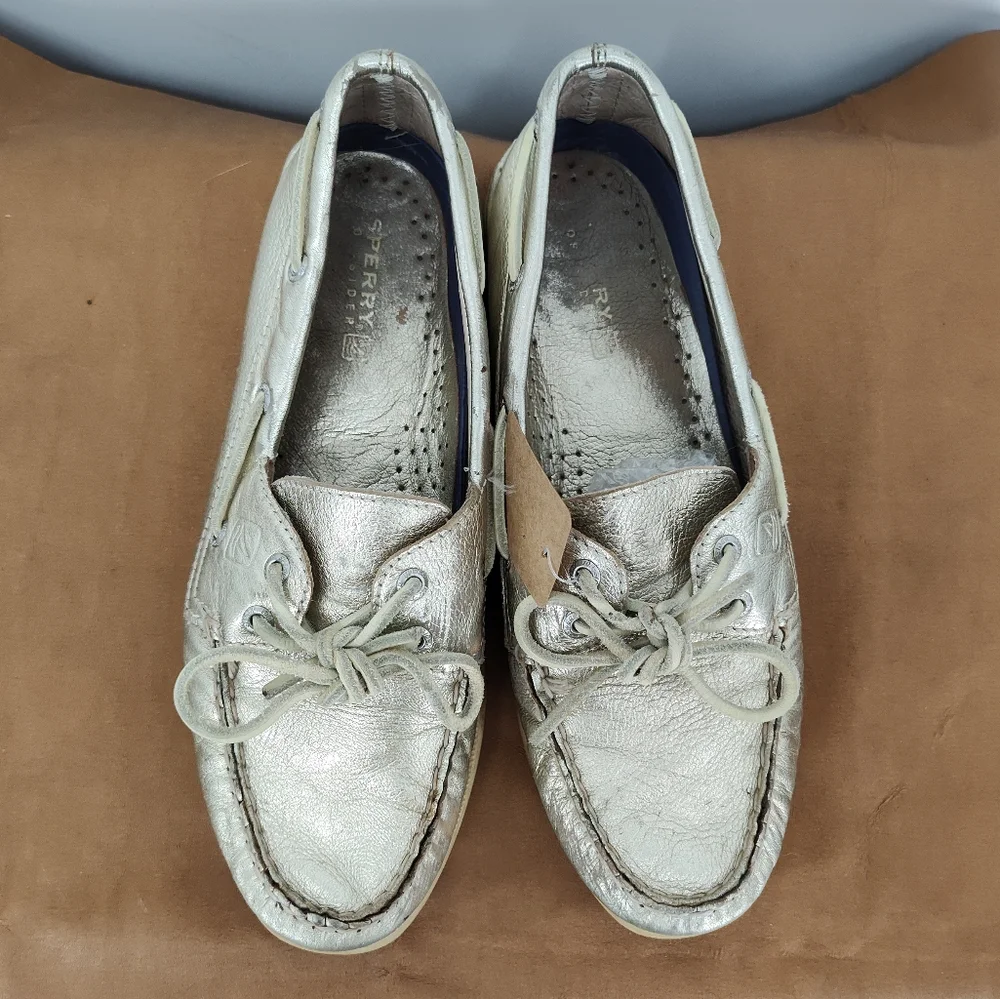 Sperry Original Leather Boat Shoes Metallic Gold Women's Size 8M